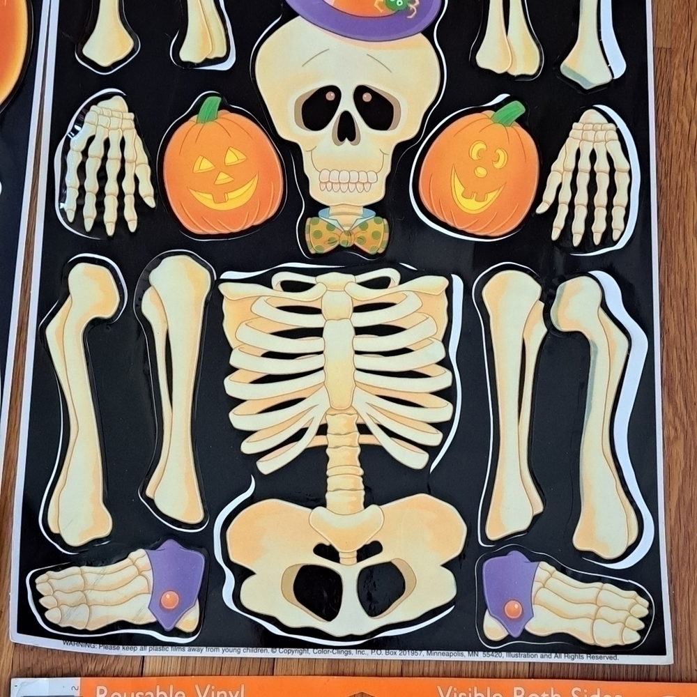 Vintage Halloween Window Clings Lot of 4 Sheets Witch Ghost Skeleton Pumpkin - Picture 4 of 16